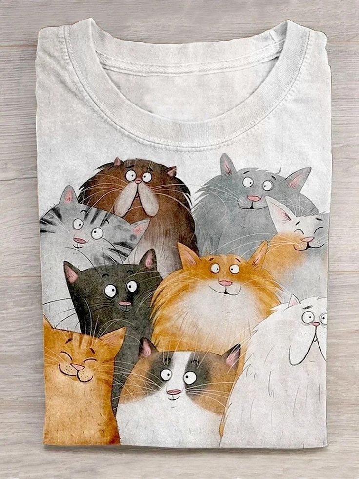 A Group Of Cute Cats Print Crew Neck T-shirt