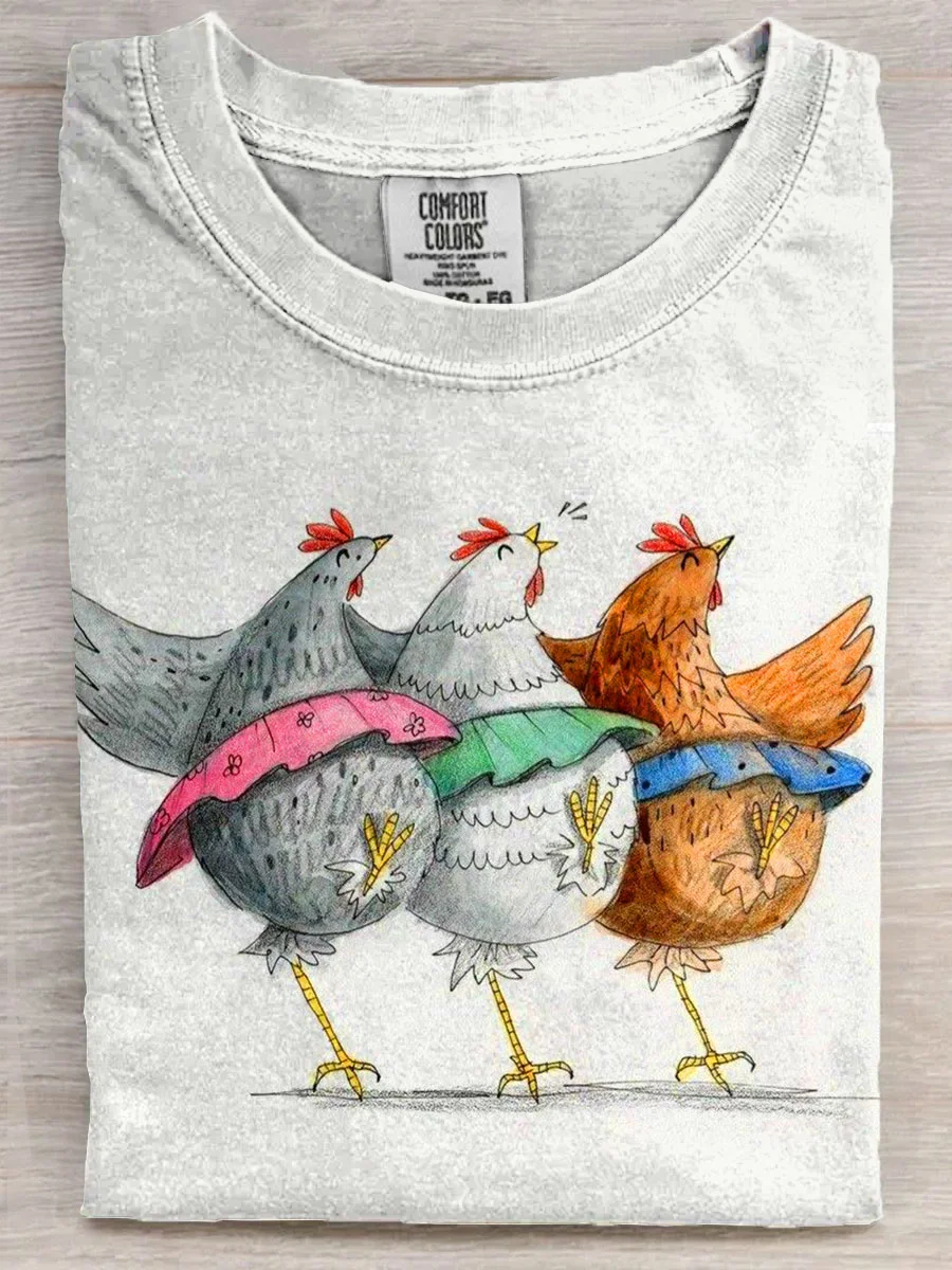 Happy Chicken Dancing Art Print Causal Short Sleeve T-shirt