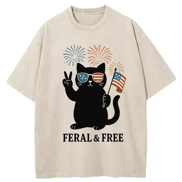 Chillteelab™ | Cat Of FERAL & FREE Washed T-Shirt