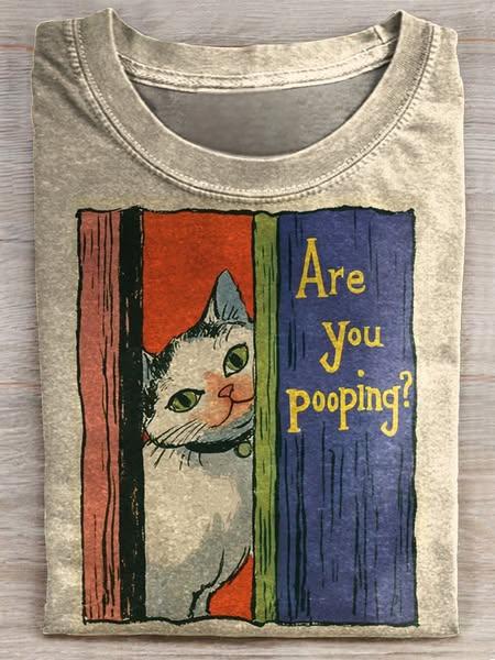 Funny Peep Cat Art Print Casual Short Sleeve T-shirt