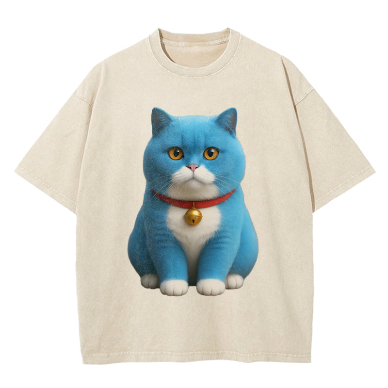 Chillteelab™ | Funny Doraemon Cat Washed T-Shirt