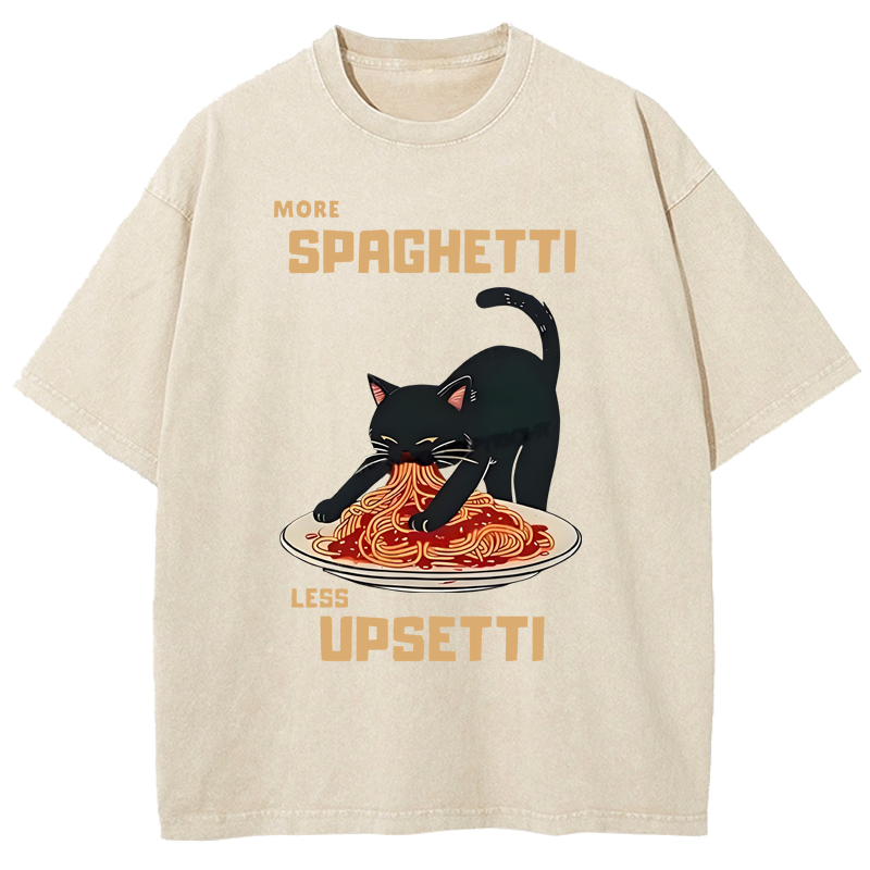 Cuddlefurry™ | Cat Eating Spaghetti Funny Washed T-Shirt