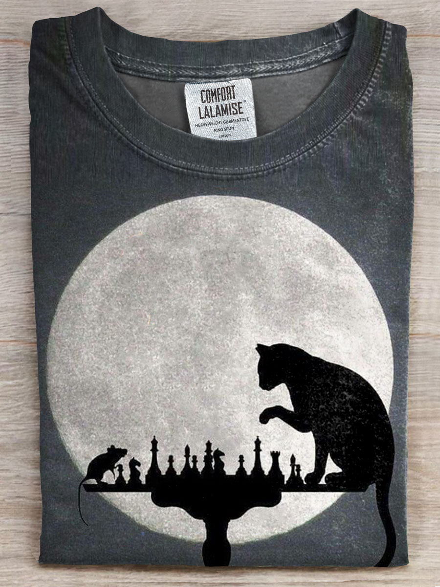 Funny Cat and Mouse Printed Casual T-shirt