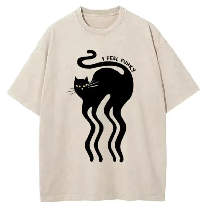 Cuddlefurry™ | Wave Funny Cat Washed T-Shirt