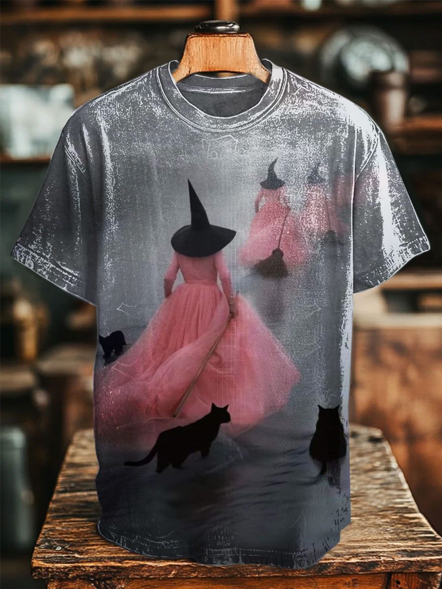 Witch Cat Print Casual T-shirt