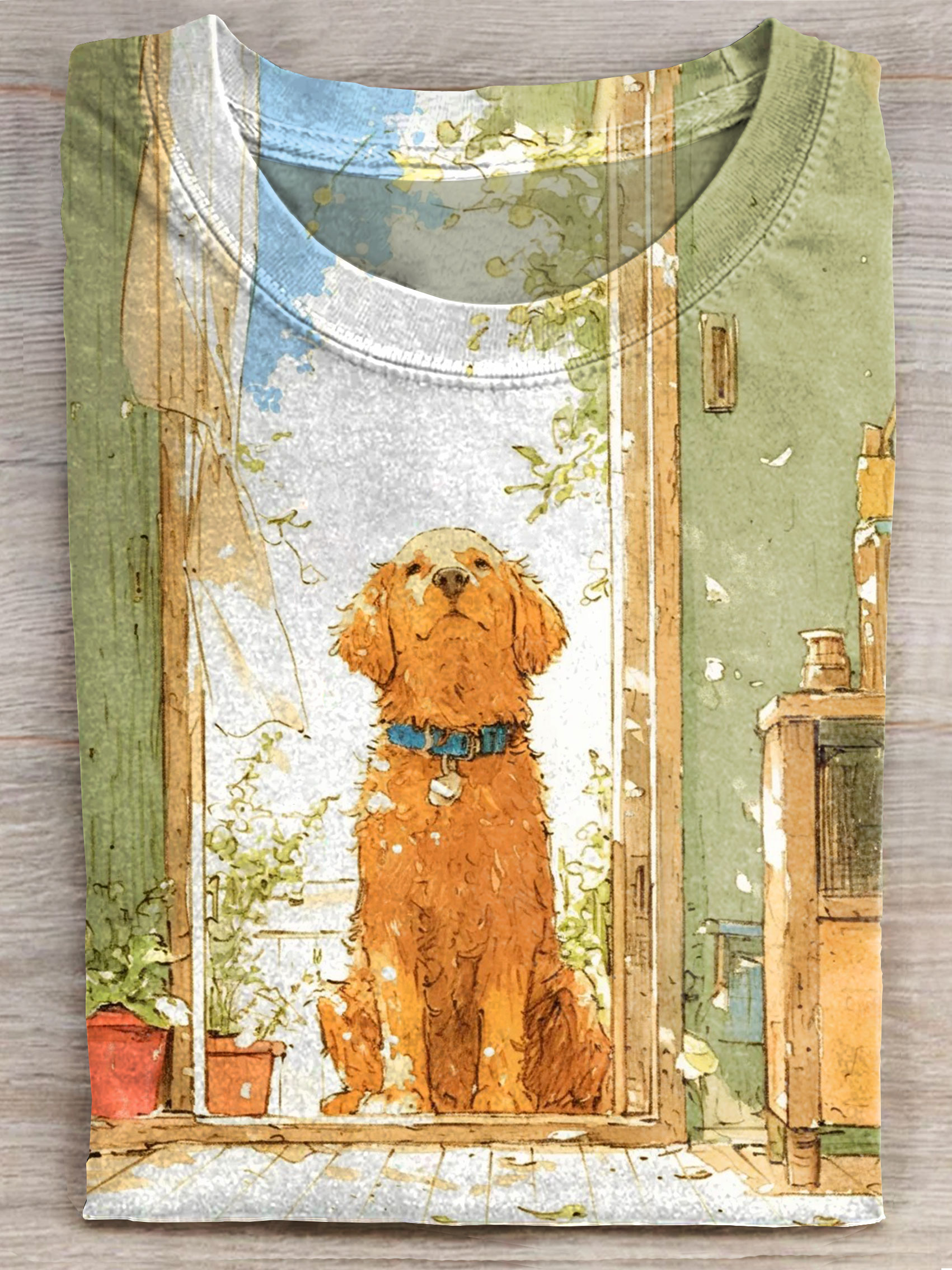 The Waiting Dog Art Print Casaul Short Sleeve T-shirt