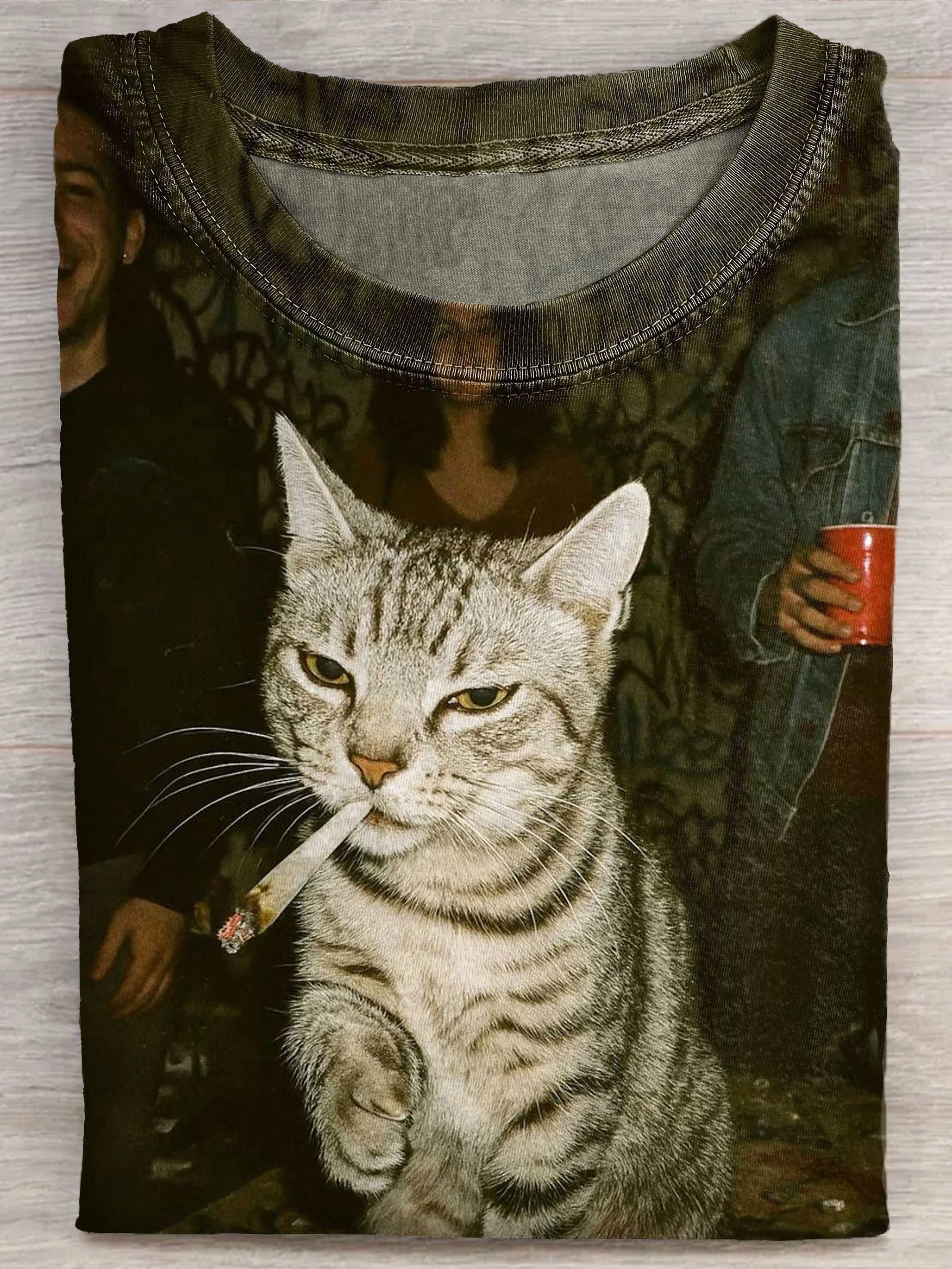 Funny Cat Smoking Print Casual Short Sleeve T-Shirt