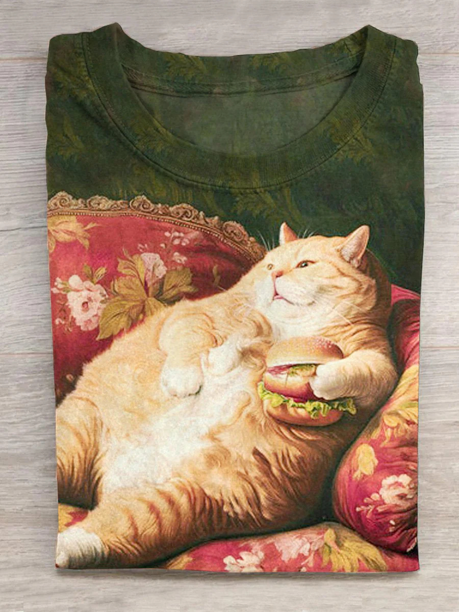 Fat Cat On The Sofa Art Print Casual T-shirt