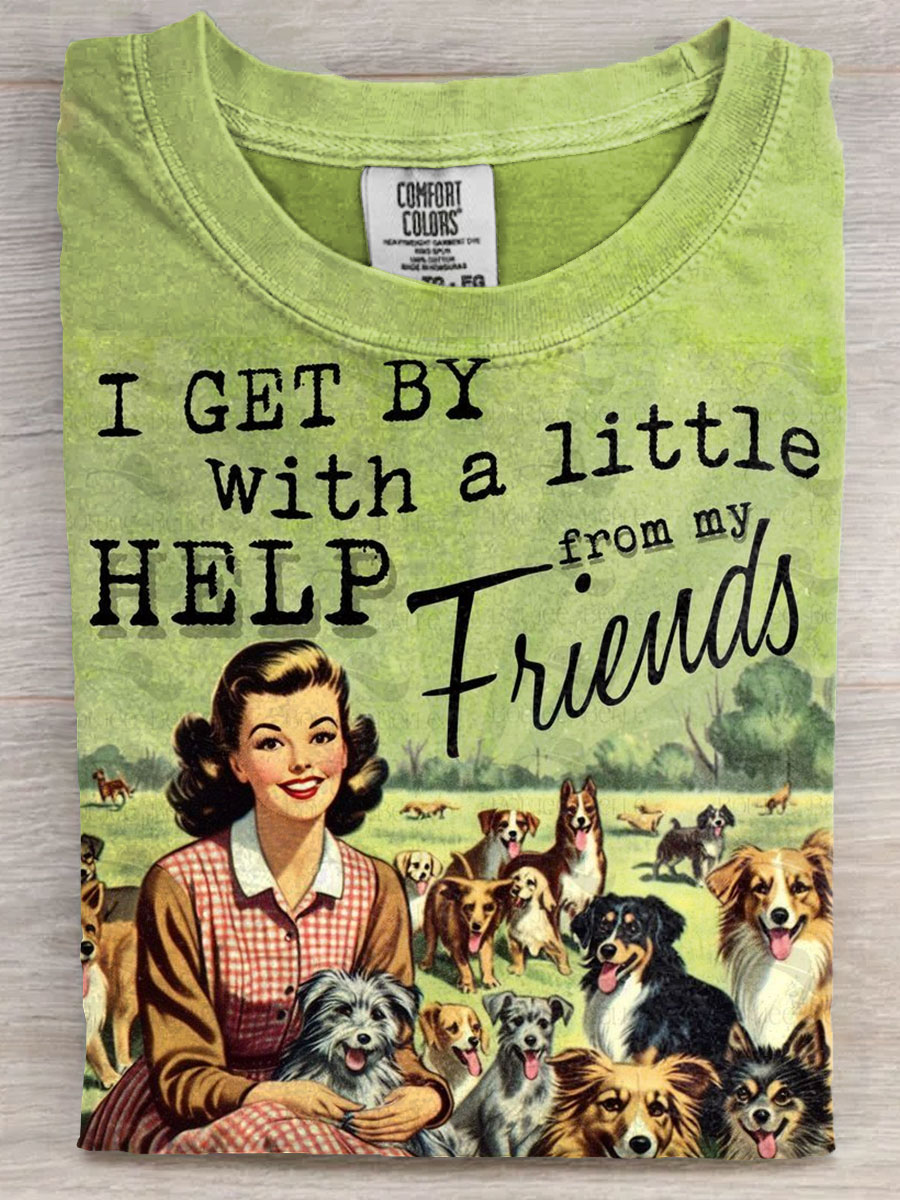 Vintage Dog Lover Art Print Casaul Short Sleeve T-shirt