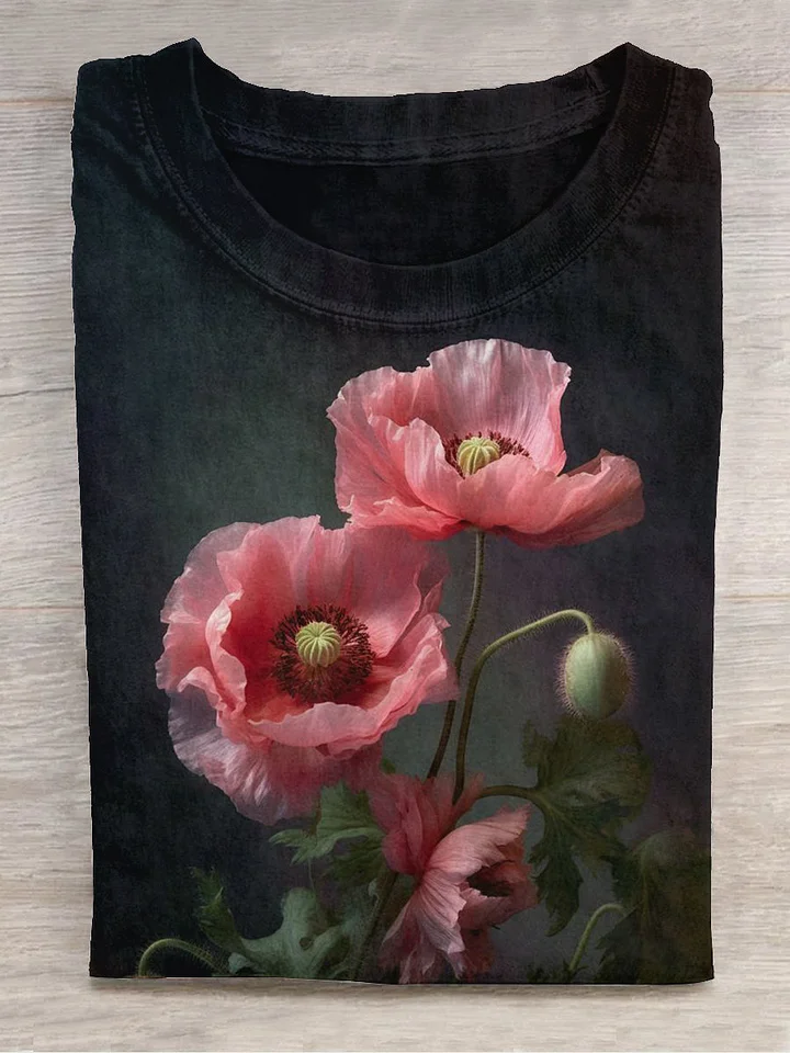 Floral Art Print Short Sleeve T-Shirt