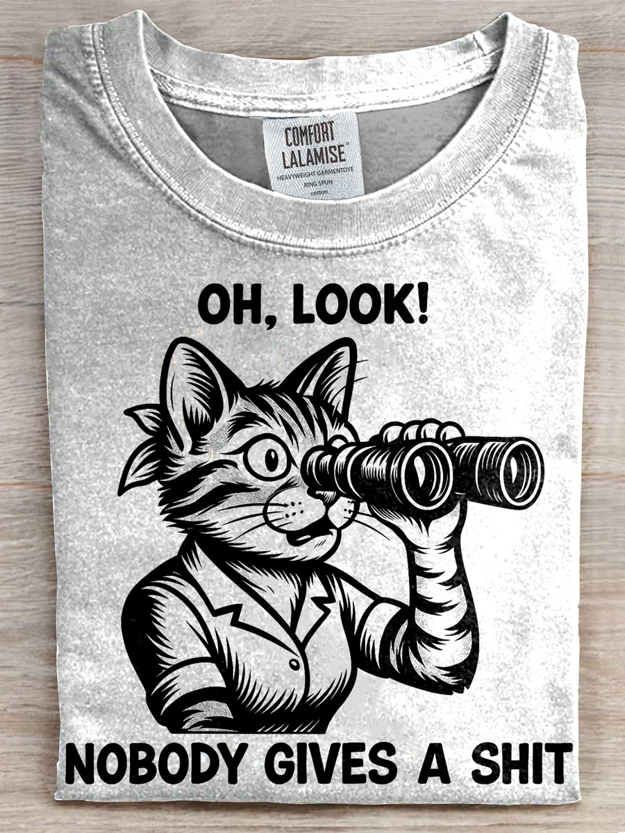 Oh Look Nobody Gives A Shit Funny Cat Print T-shirt