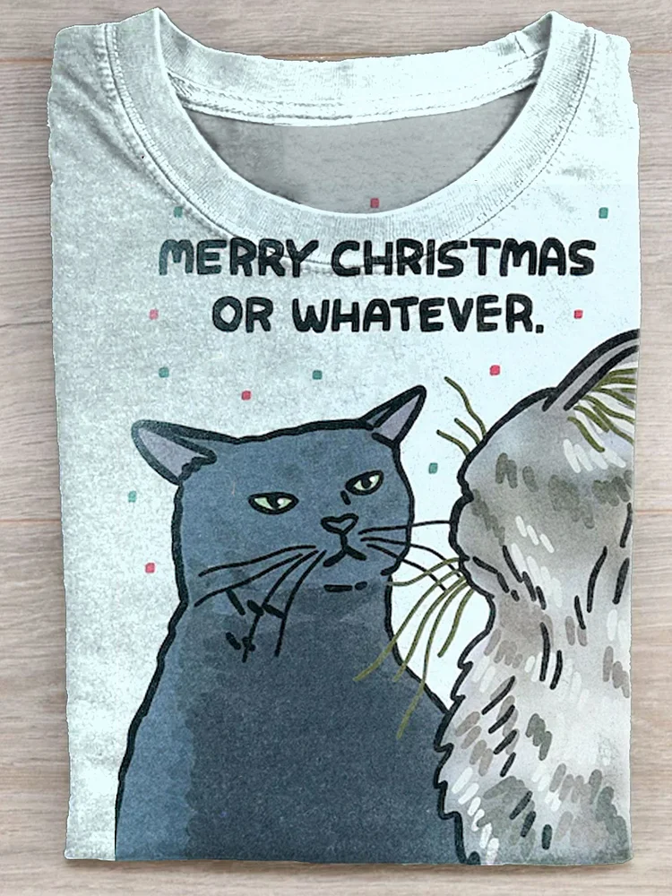 Funny Cat Print Casual Short Sleeve T-Shirt