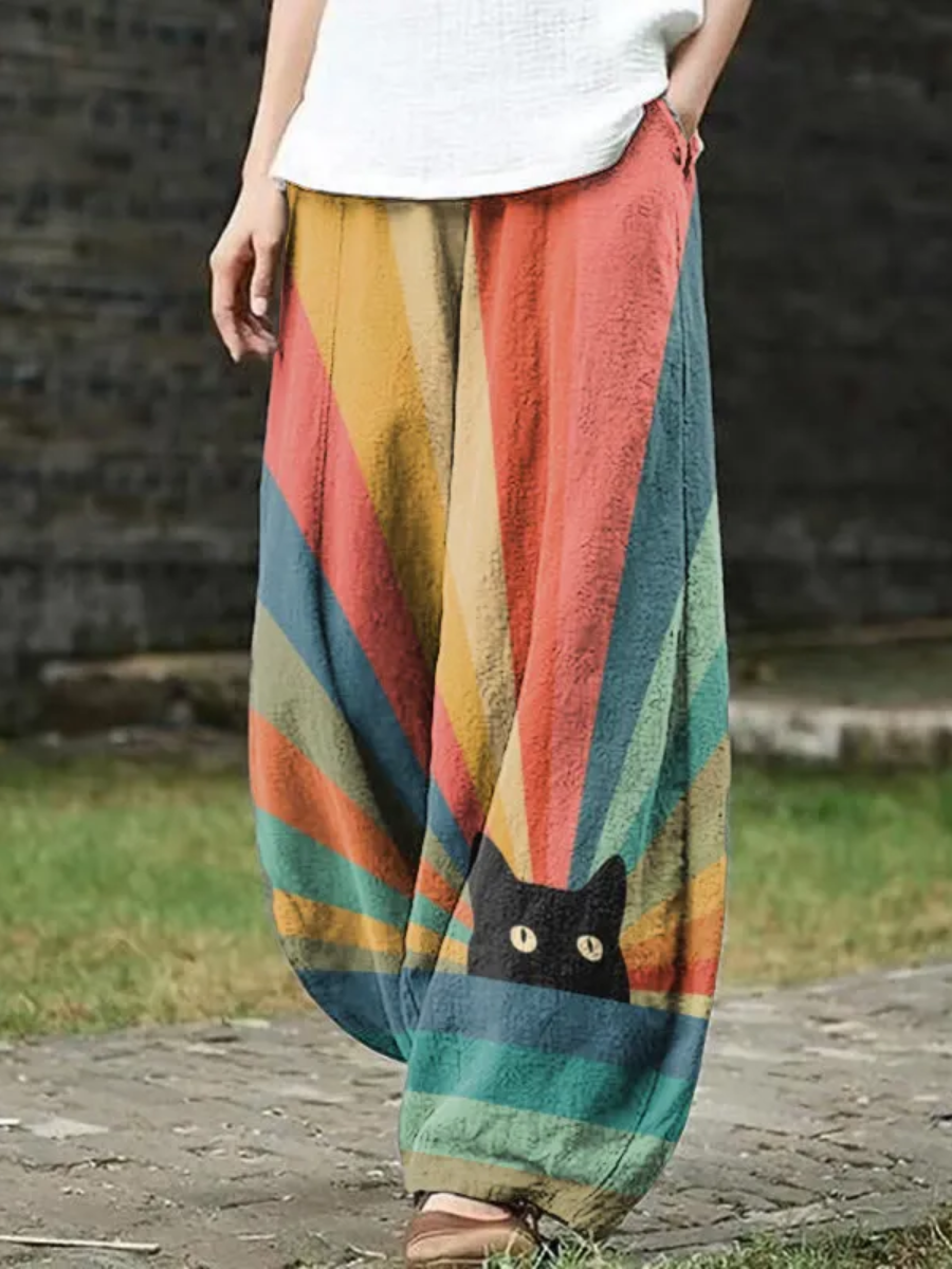 Rainbow Cat Print Pants