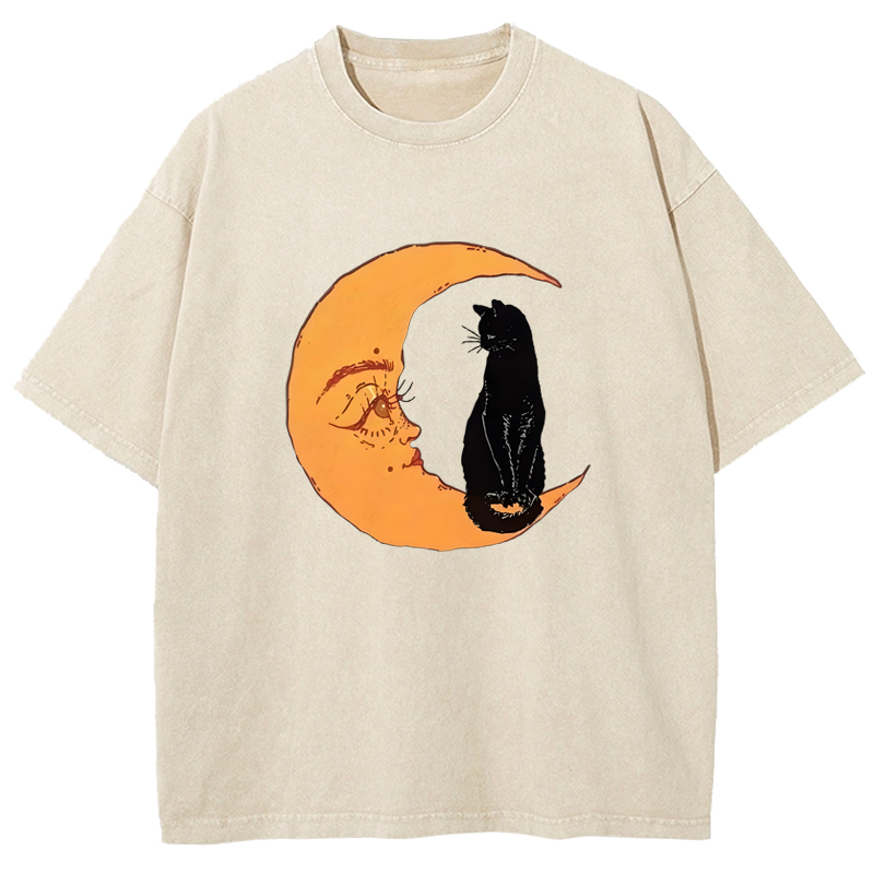 Cuddlefurry™ | Cat On The Moon Washed T-Shirt
