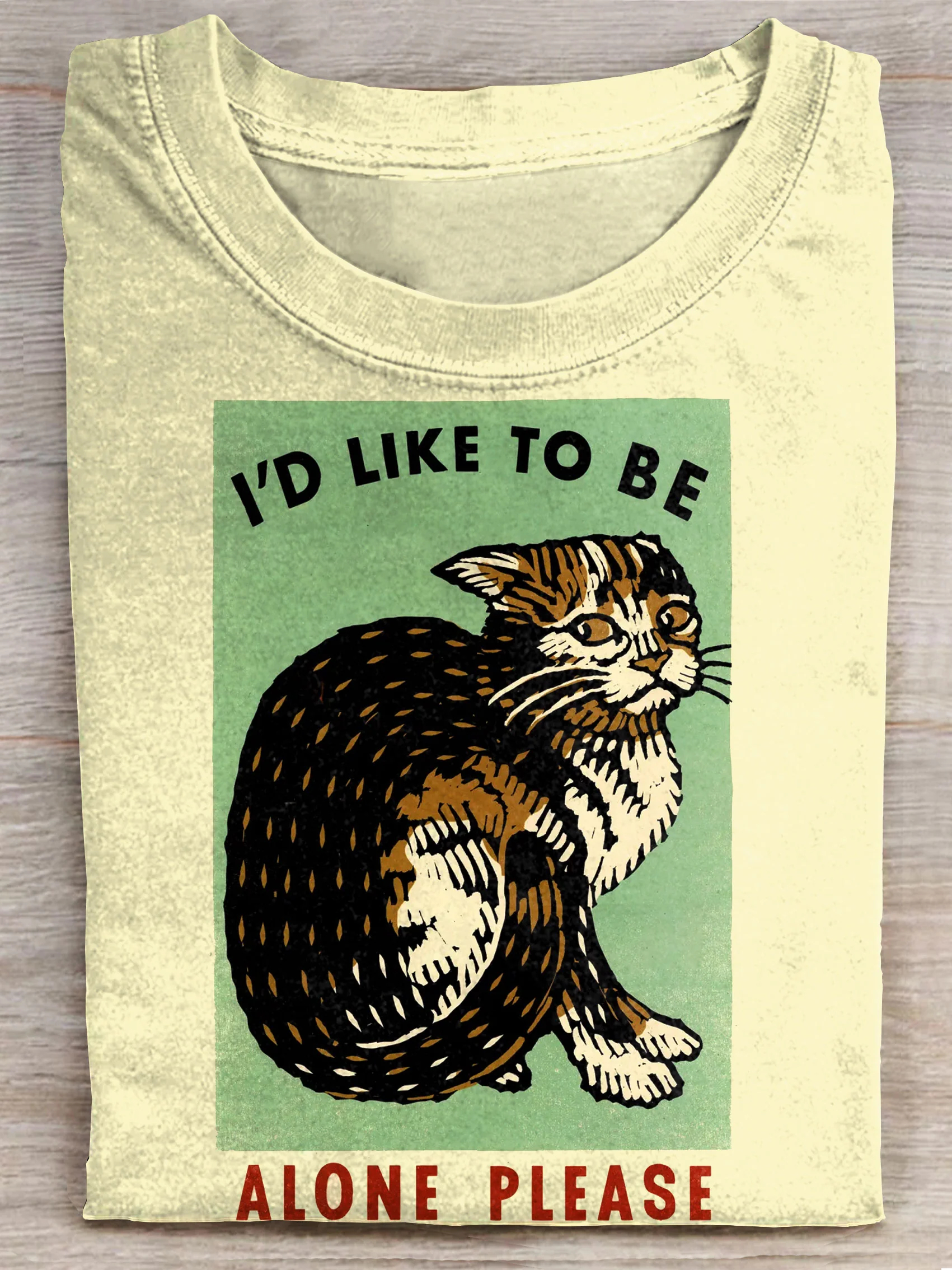 Alone Please Vintage Cat Art Print Casaul Short Sleeve T-shirt