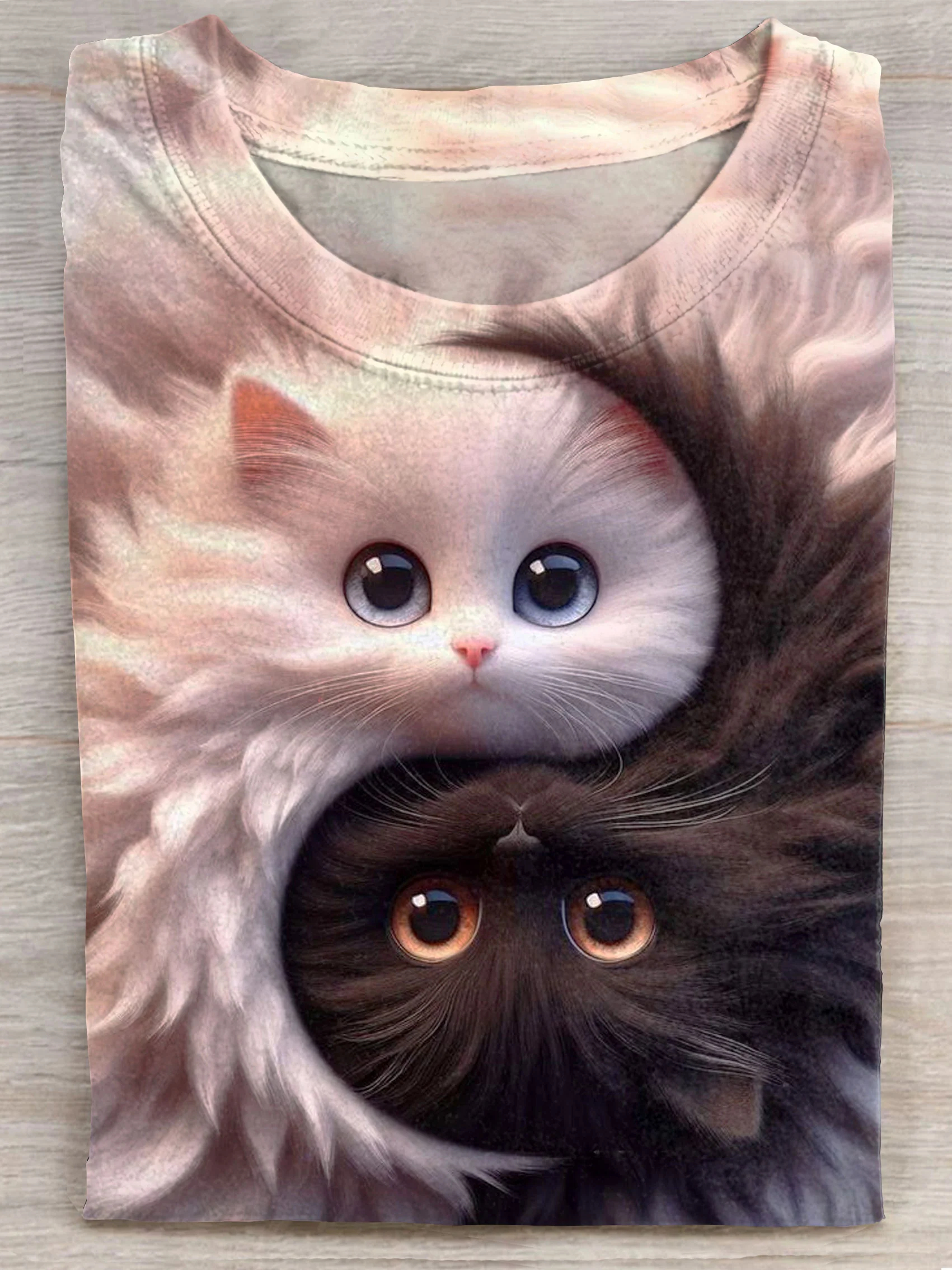 Cute Cats Art Print Casual Short Sleeve T-shirt