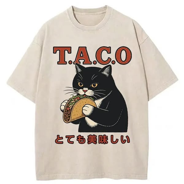 Chillteelab™ | Cat Eating Taco Washed T-Shirt