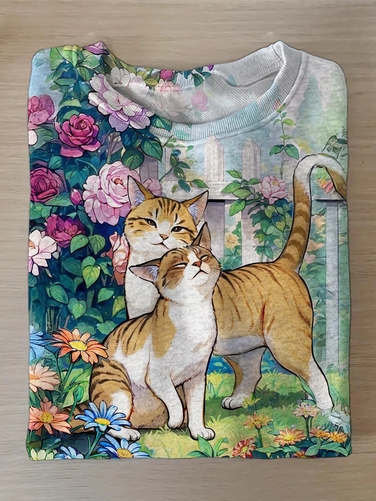 Cat Flower Art Print Casual T-shirt