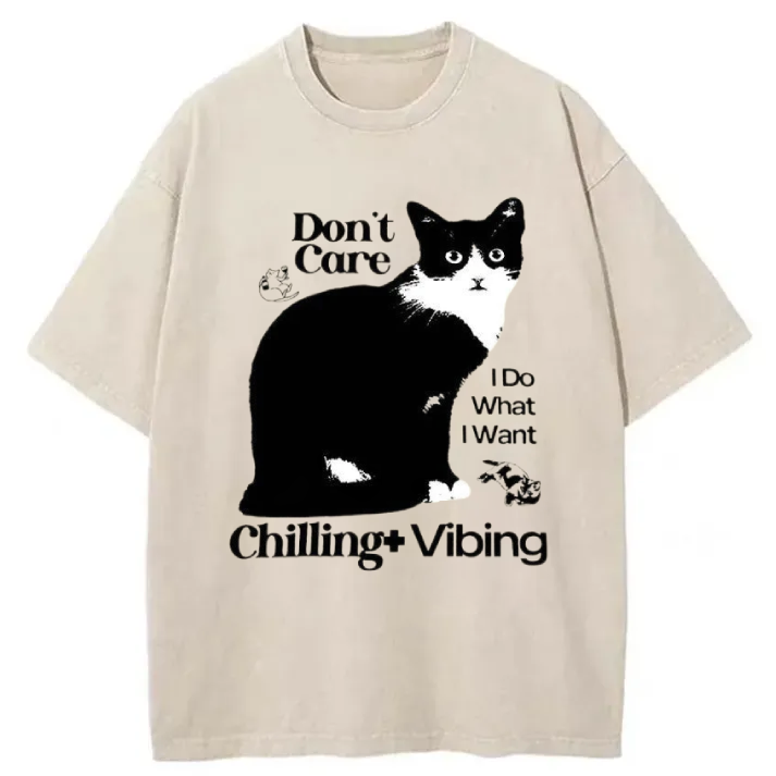 Chillteelab™ | Chilling Cat Graphic Washed T-Shirt