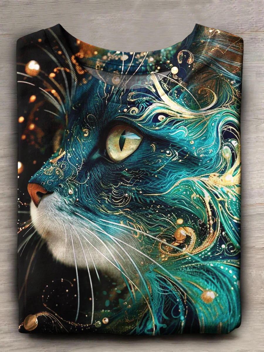 Cat Art Print Casual Short Sleeve T-shirt