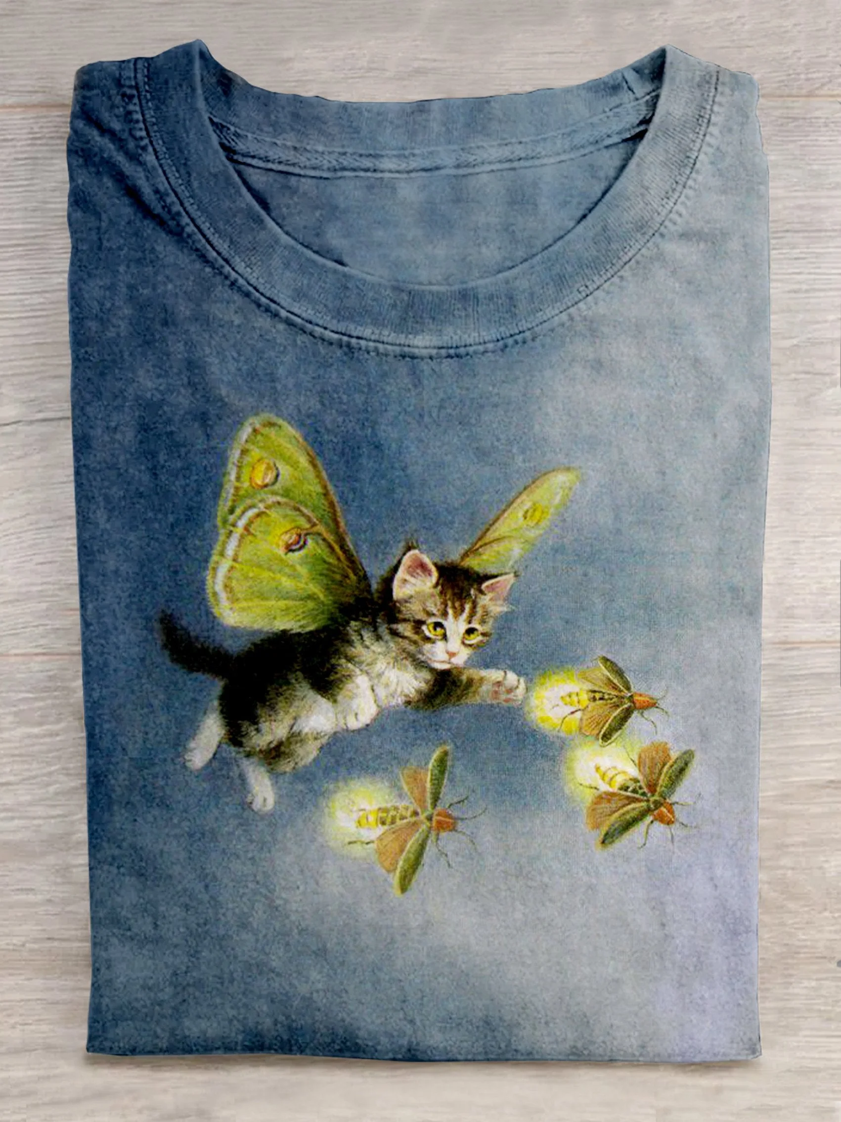 Cat With Butterfly Wings Art Print Casual Short Sleeve T-shirt