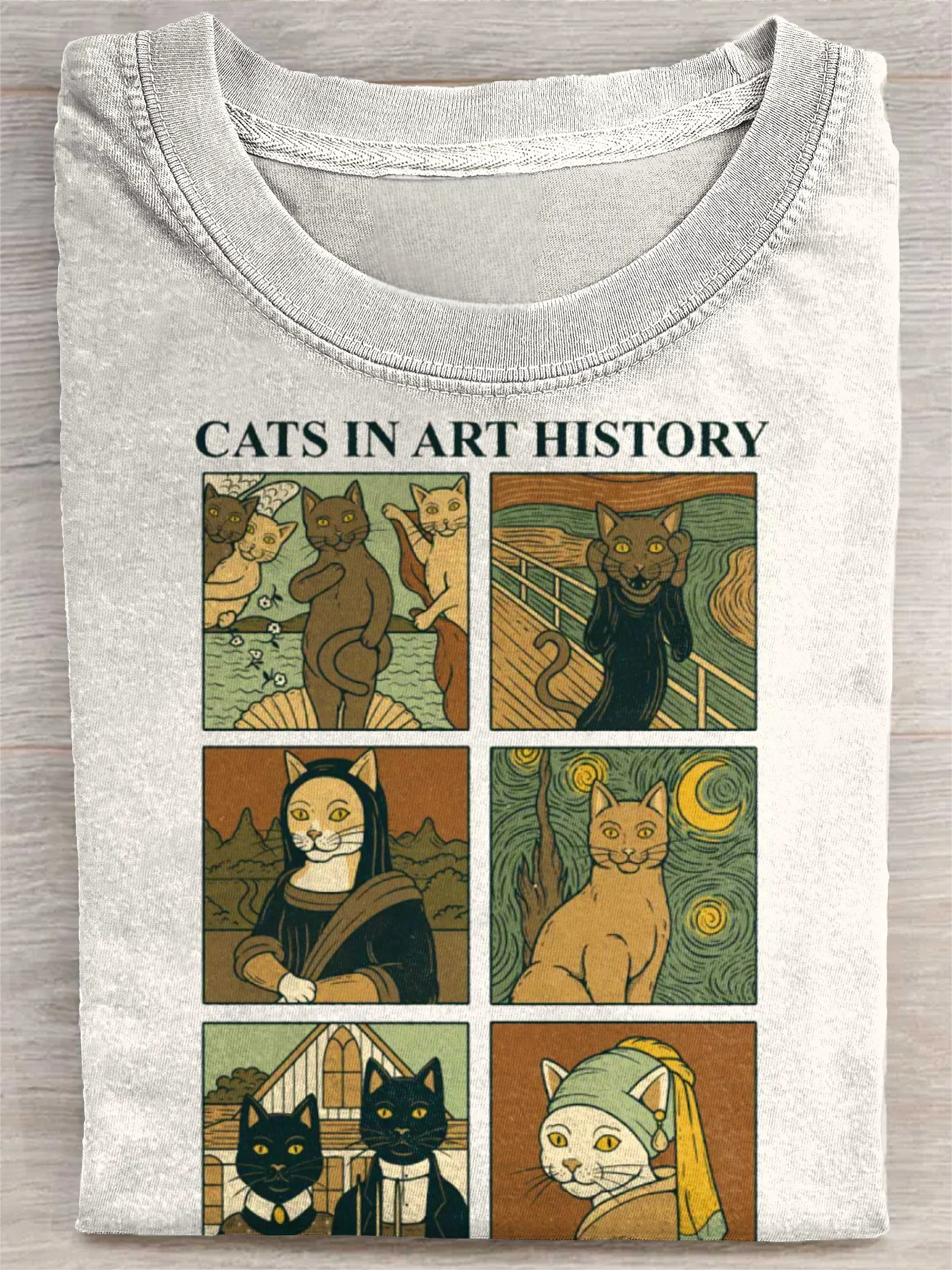 Cats In Art History Art Print Casual Short Sleeve T-shirt
