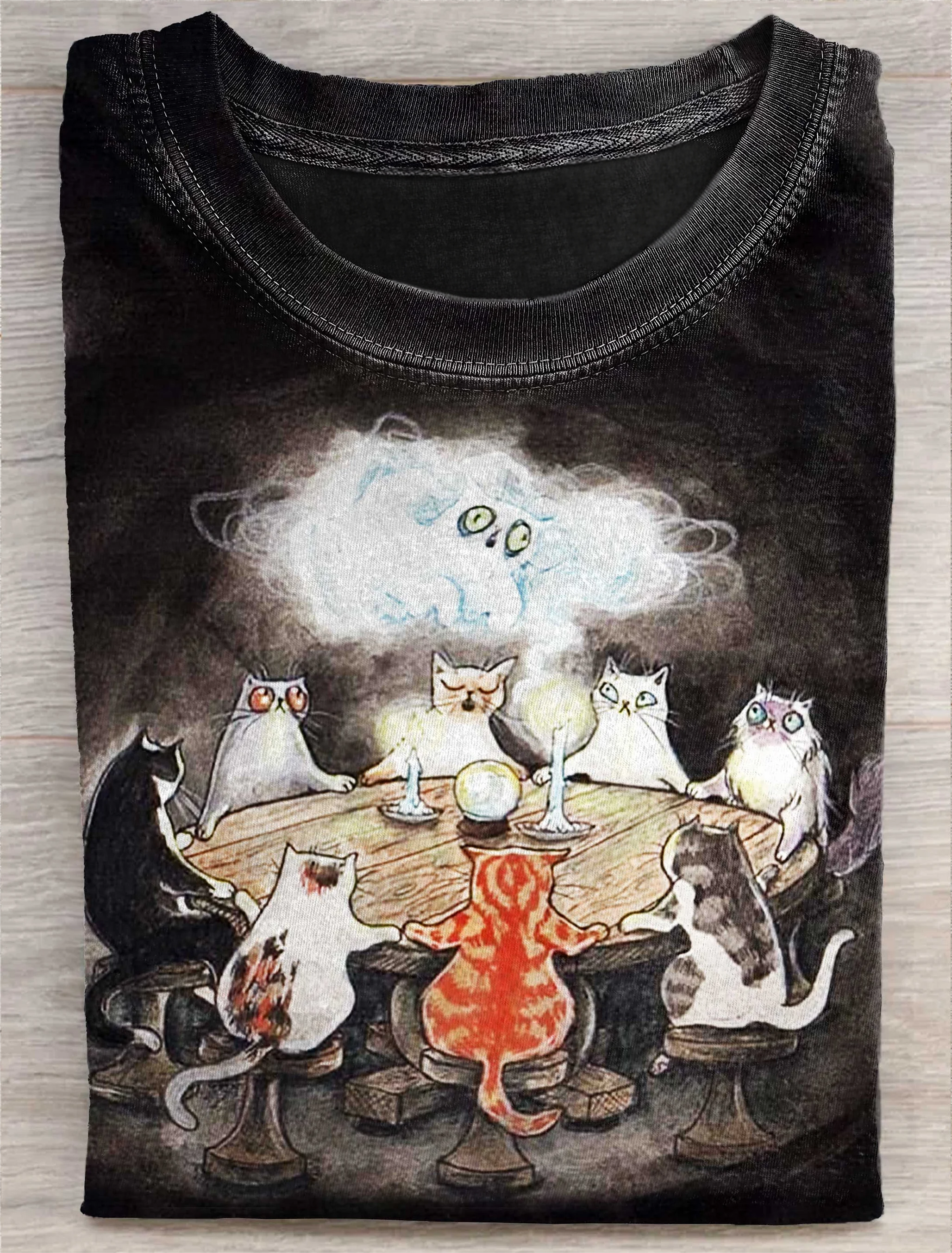 Cats Meeting Art Print Casual Short Sleeve T-shirt