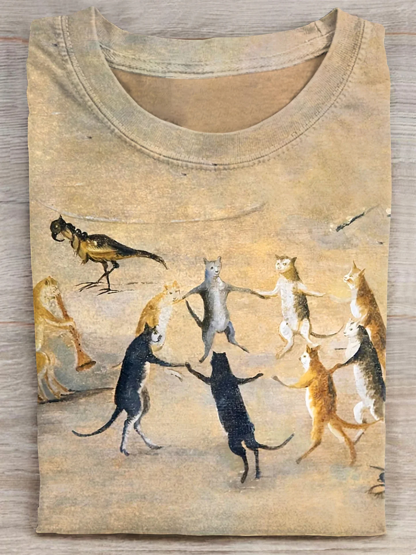 Circle Dance Renaissance Cat Art Print Casual Short Sleeve T-shirt