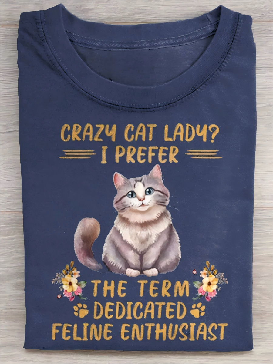 Crazy Cat Lady Printed Vintage Loose Short Sleeve T-Shirt