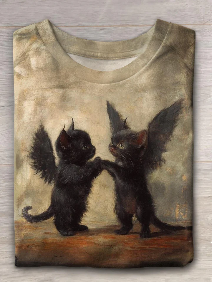 Cute Cat Falling Angel Retro T-Shirt