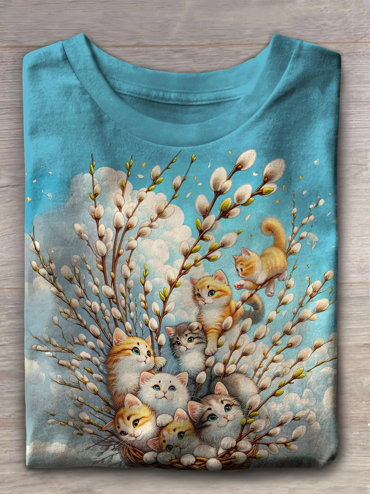 Cute Cats Print Casual Crew Neck Short Sleeve T-Shirt