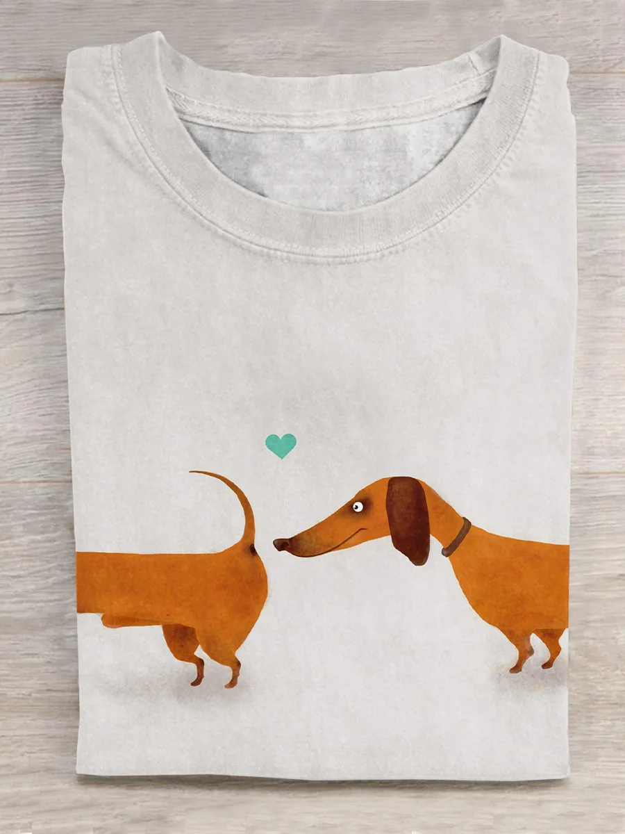 Dachshund Art Print Casual Short Sleeve T-Shirt
