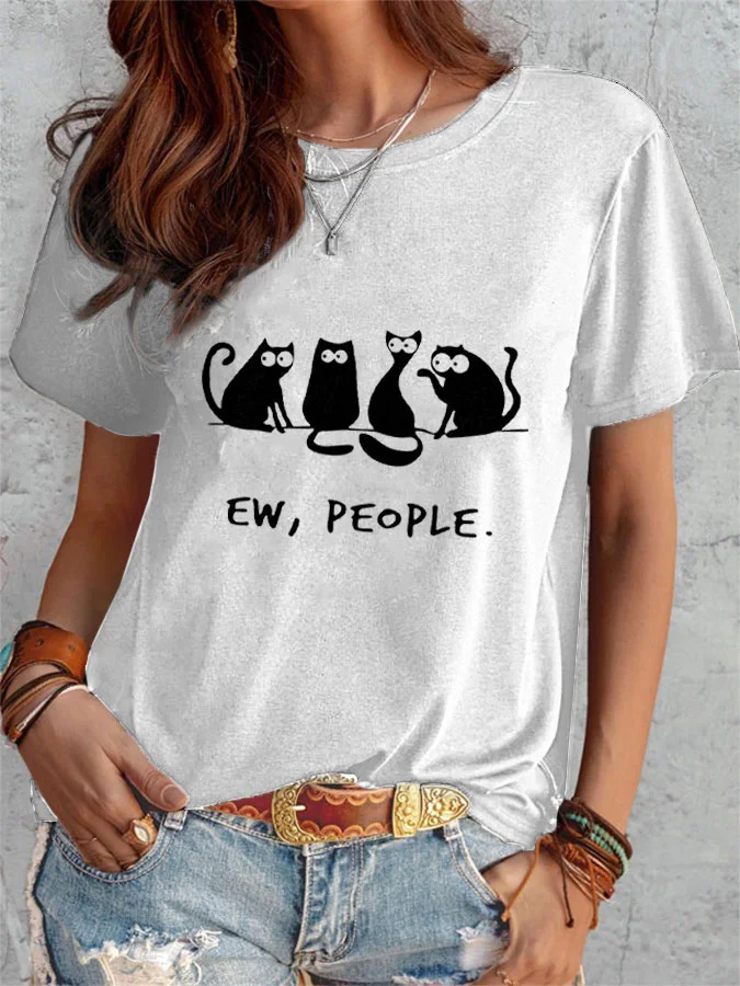 Ew,People Black Cat Painting Art T-shirt