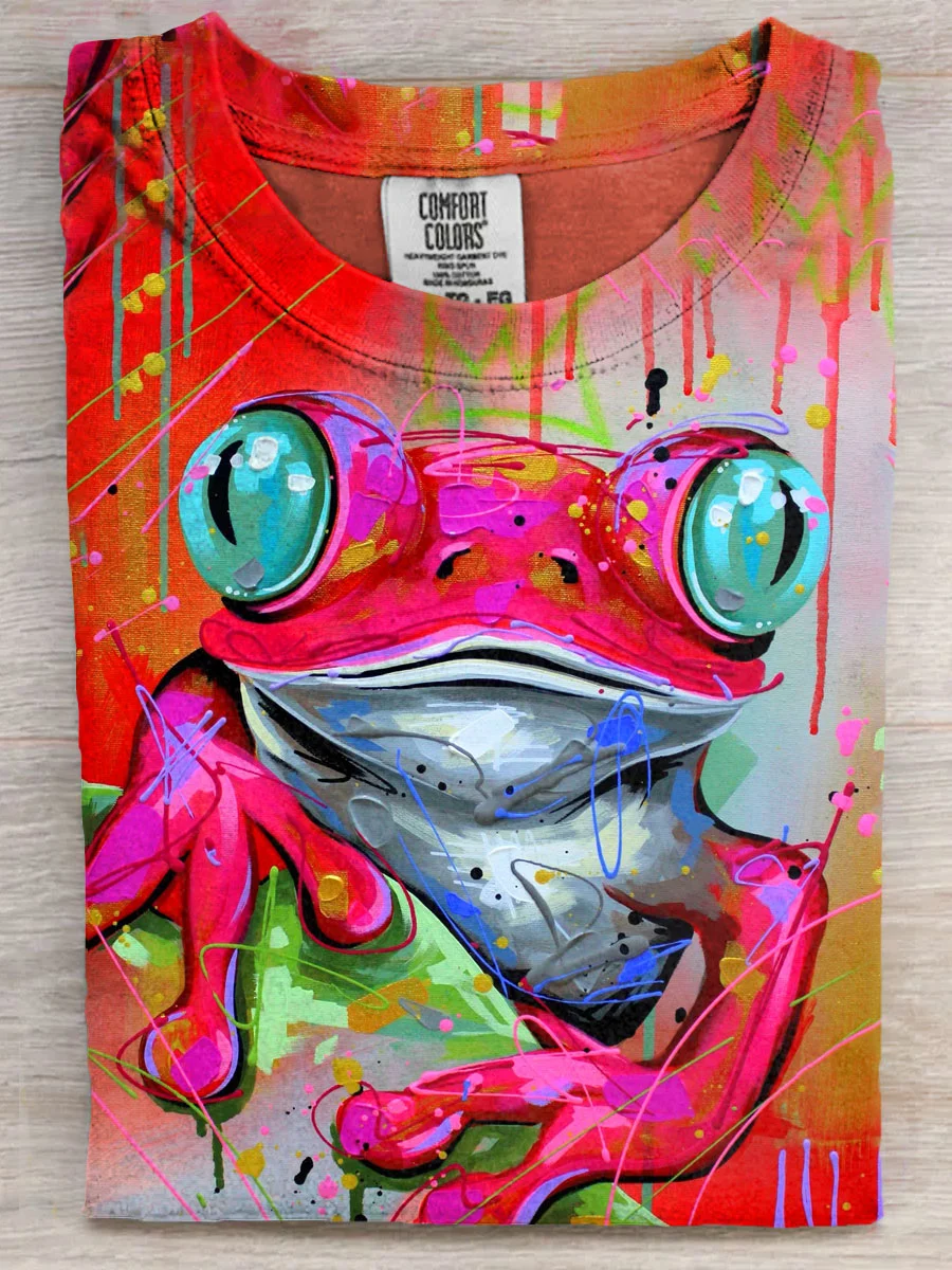 Fancy Multicolor Frog Art Print Casual Short Sleeve T-shirt