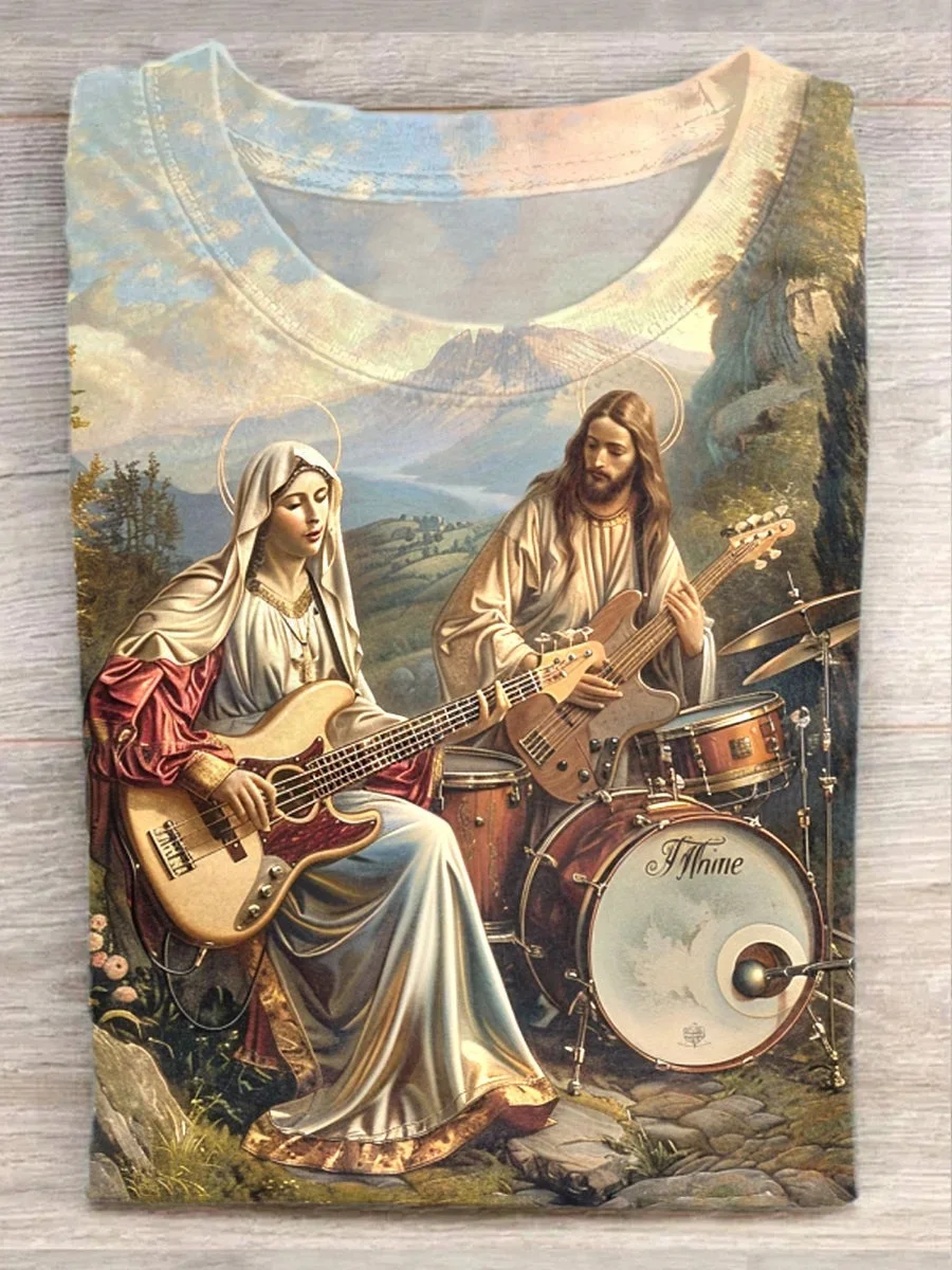 Funny Christ Rock Music Art Print Causal Short Sleeve T-shirt