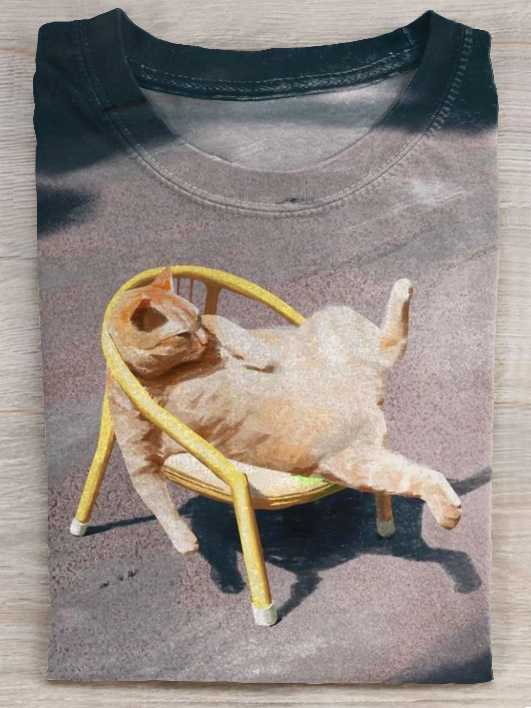 Funny Lazy Cat Art Print Casual Short Sleeve T-shirt