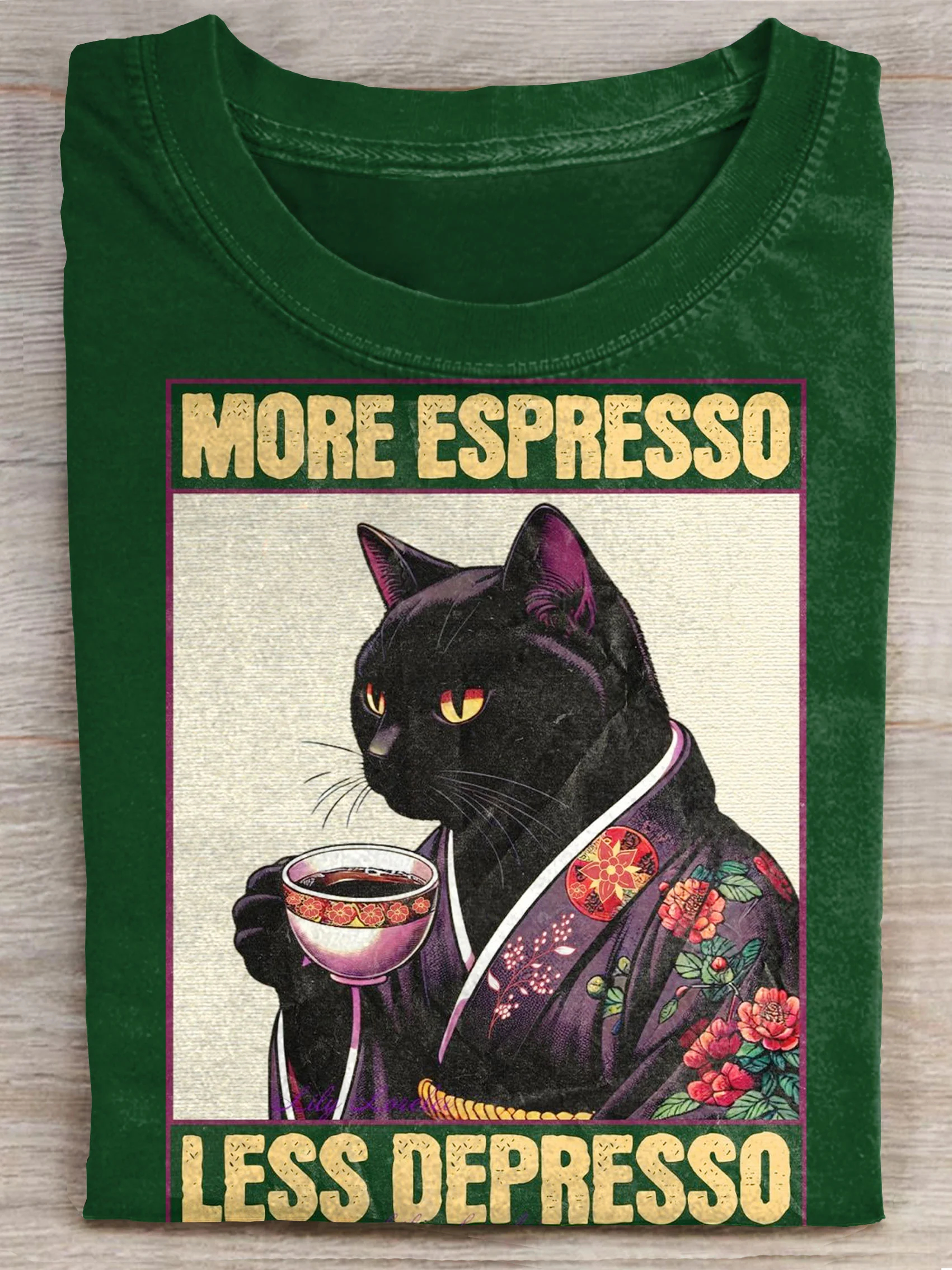 Funny Meme Black Japanese Cat Art Print Casual Short Sleeve T-shirt