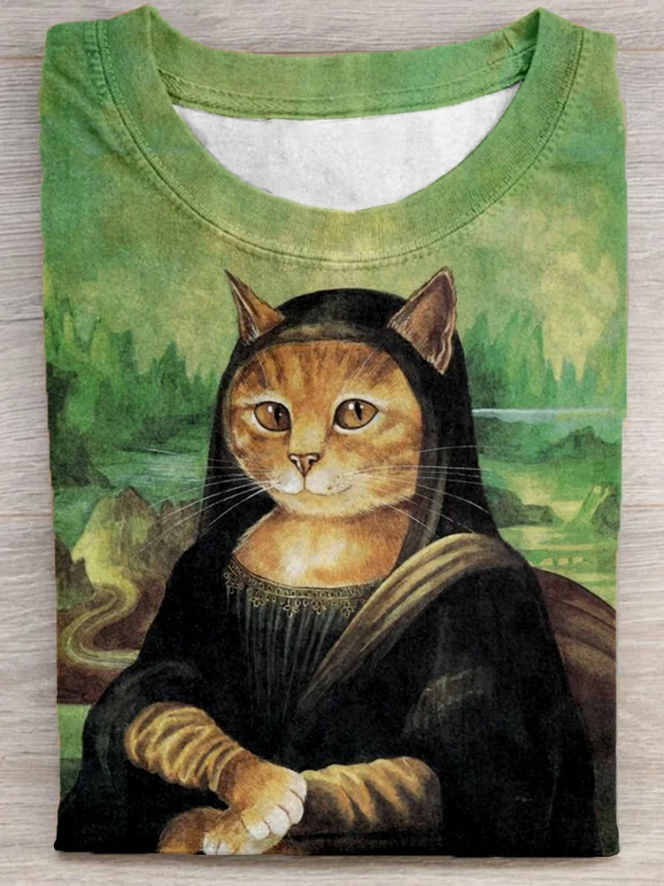 Funny Monalisa Cat Art Comfy T Shirt