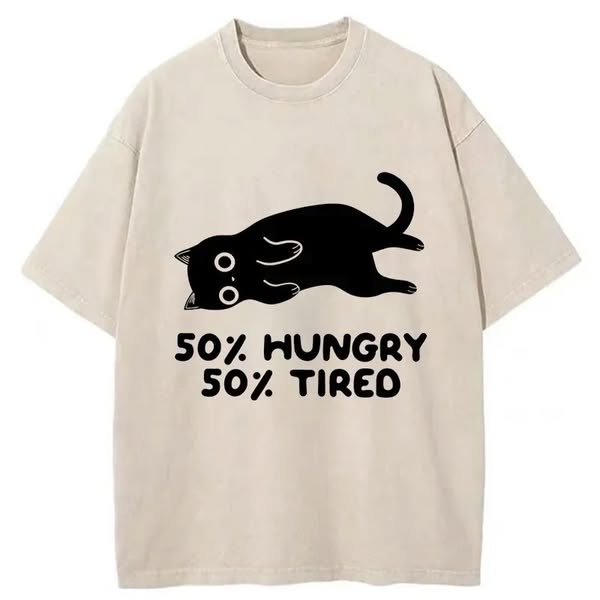 Chillteelab™ | Hungry Tired Black Cat Funny Washed T-Shirt