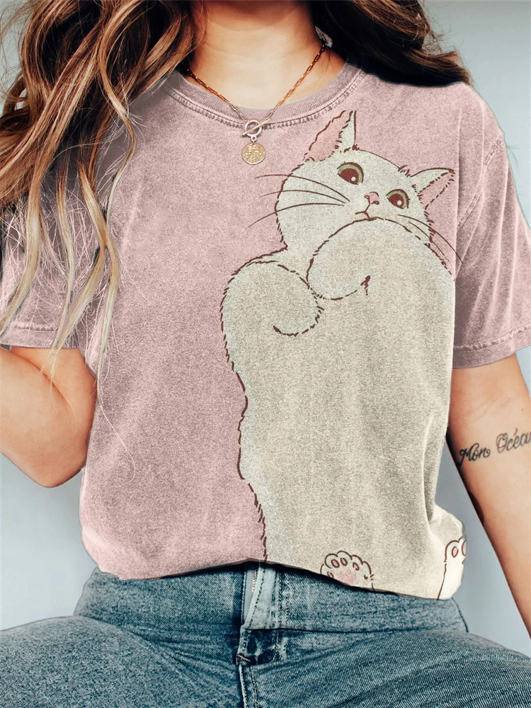 Lovely Relaxed White Cat Vintage T Shirt
