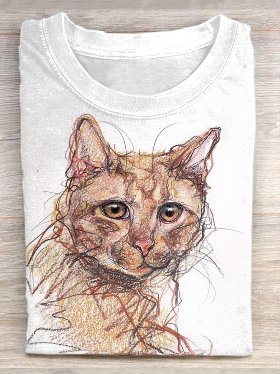 Cat Art Print Casaul Short Sleeve T-shirt