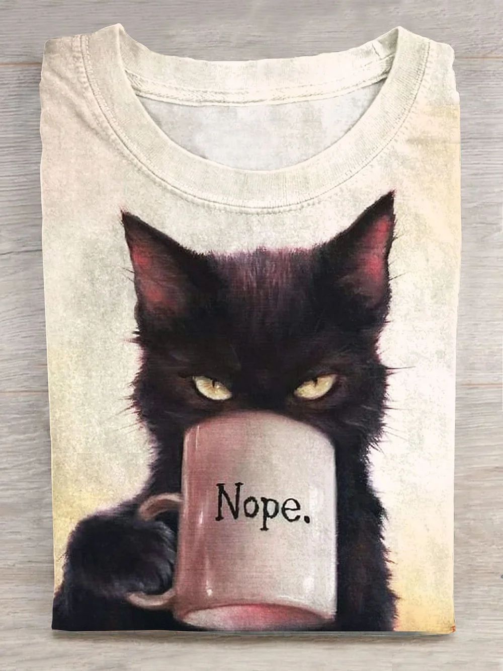 Cat Drinking Art Print Casaul Short Sleeve T-shirt