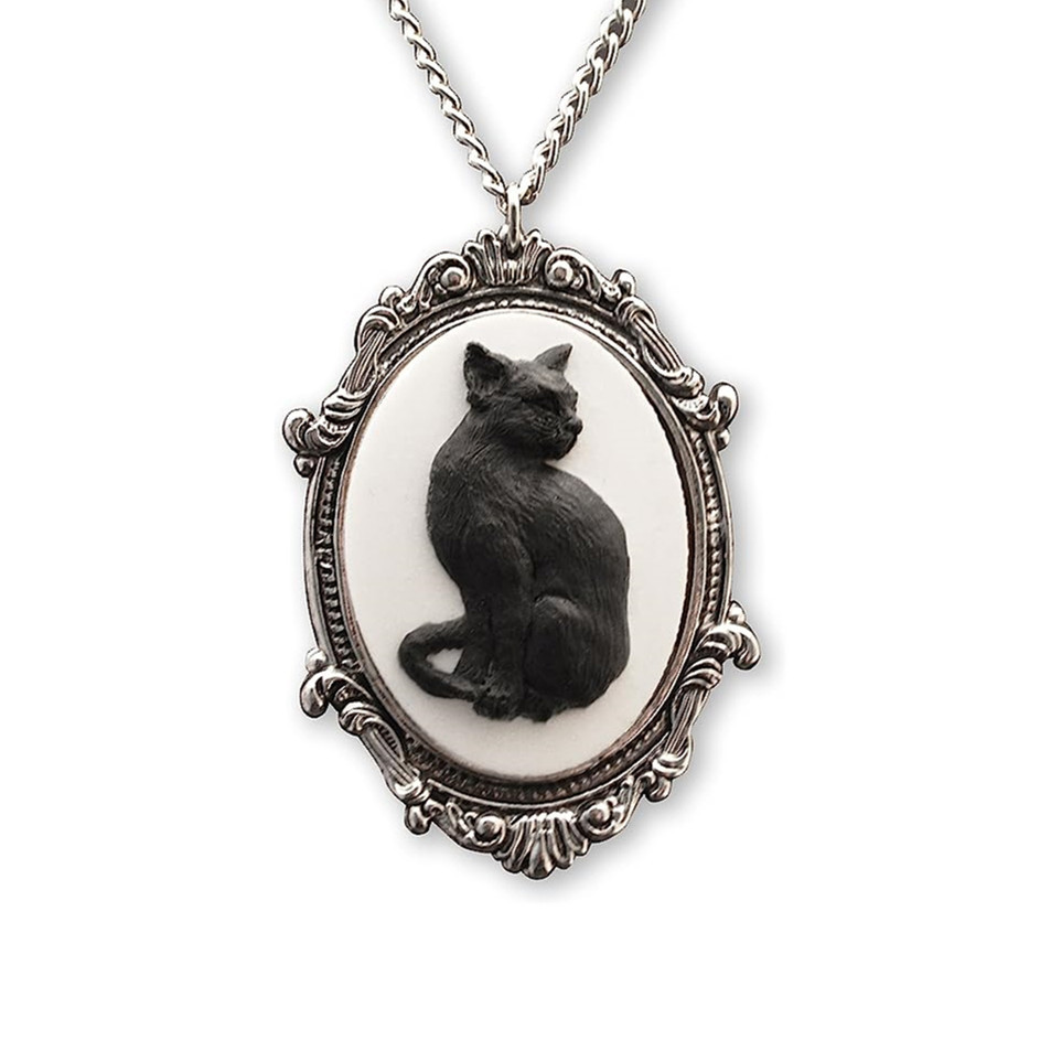 Black Cat Cameo Pendant Necklace
