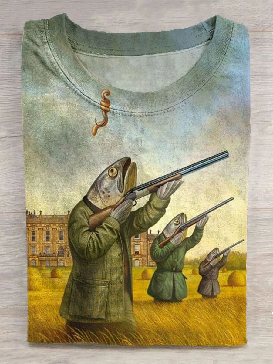 Fish Shooter Funny Art Print Casual Top