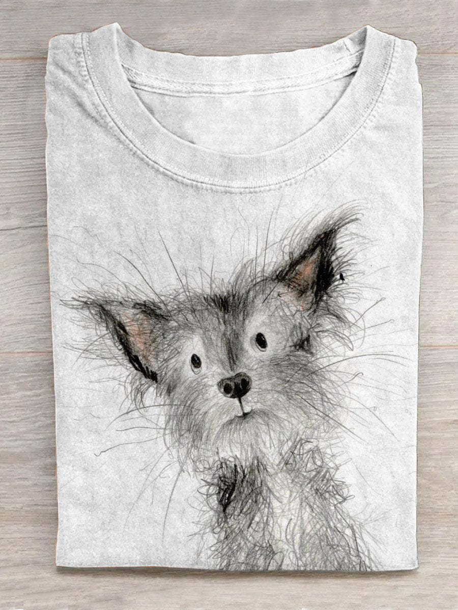 Cute Dog Funny Art Print Casual T-Shirt