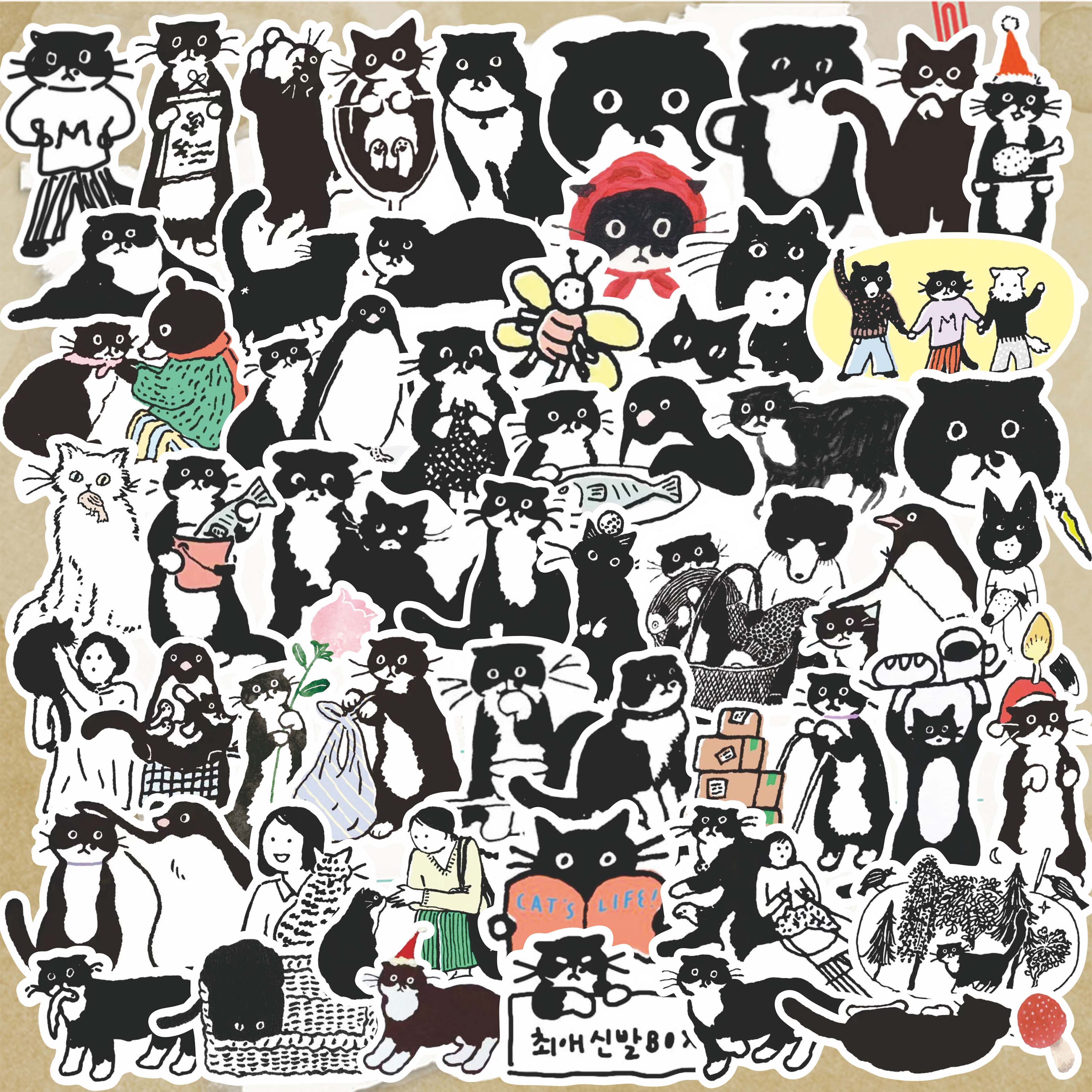 Cow-Patterned Cat Stickers 70 PCS