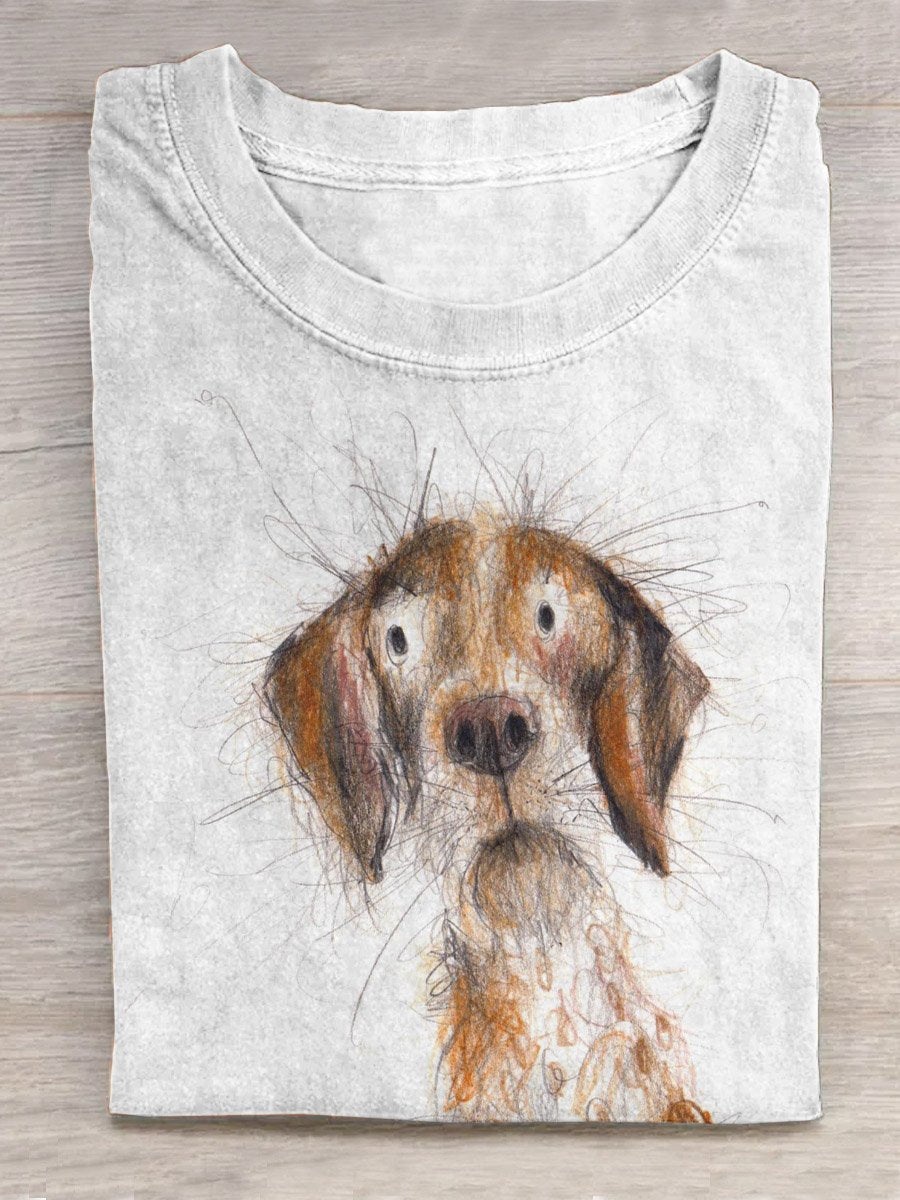 Cute Dog Funny Art Print Casual T-Shirt