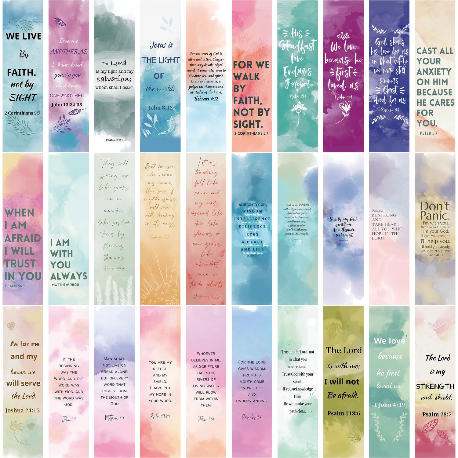 Watercolor Bible Bookmarks 30PCS