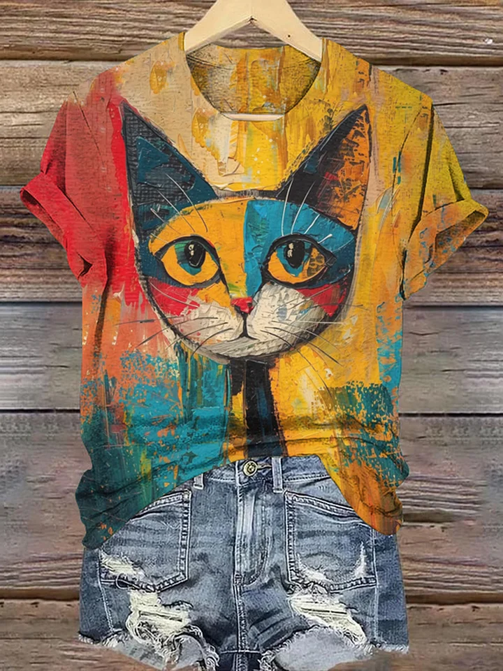 Pop Art Painting Cat Art Pattern Vintage T-shirt