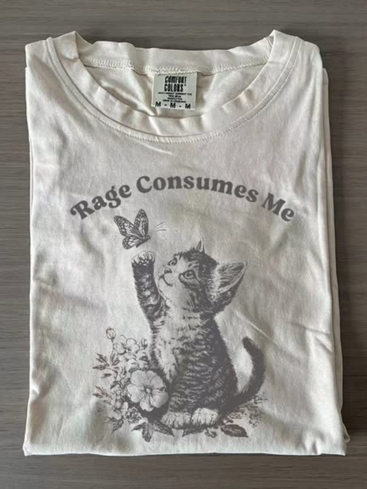 Rage Consumes Me Cat Art Print Casual T-shirt